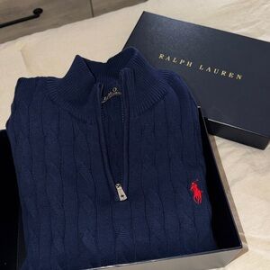 Ralph Lauren Men's Dark Blue Zip-Up Sweater
